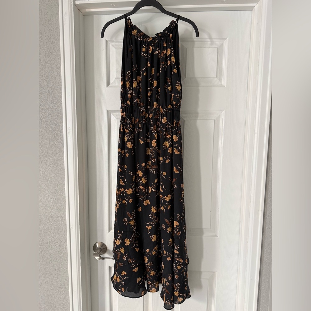 Dress Forum Black and Brown Floral Midi Dress